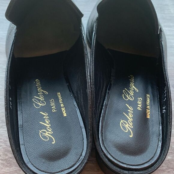 New Robert Clergerie Paris Alice open heel flat Mules loafers black croc EU 36.5 - Picture 13 of 16